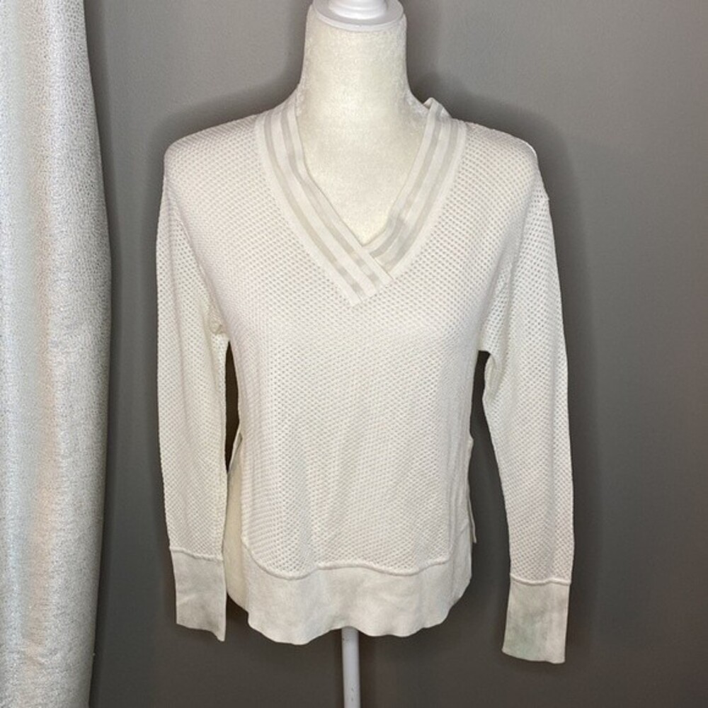 Bonnie Young BY Eyelet Mesh Knit oversized v neck white sweater